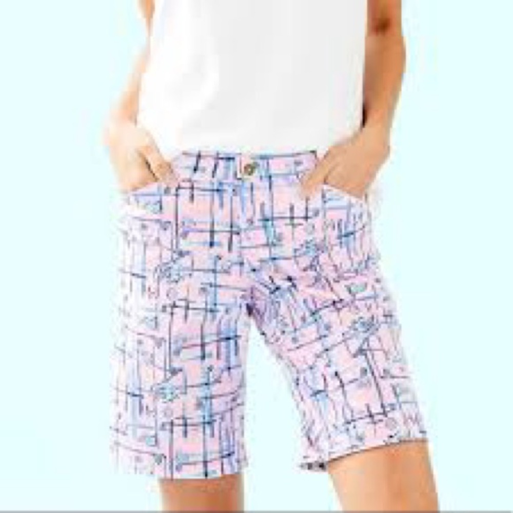 Lilly Pulitzer Luxletic Fairway Shorts Pink Tropics Tint Talk Birdie to Me 14